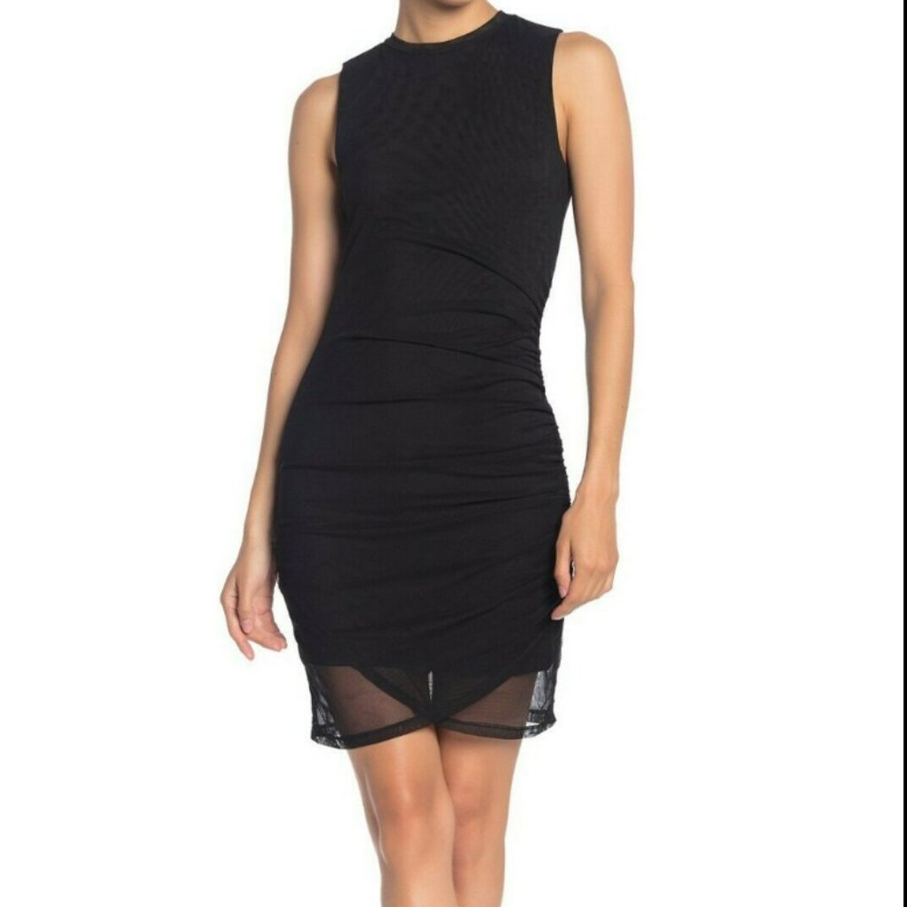 Free Press Black Sheath Dress with Ruched Overlay (XL, runs small!)